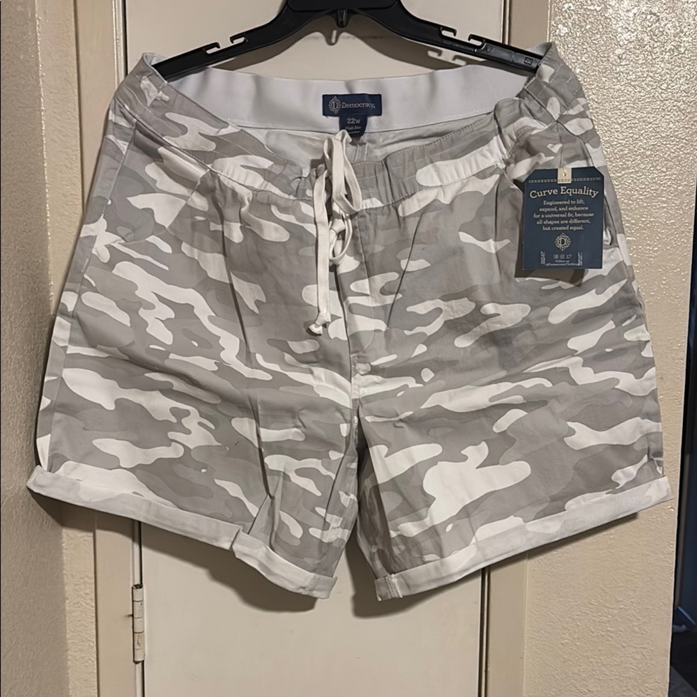 Democracy High Rise Shorts elastic drawstring waist. Brand new in plastic.